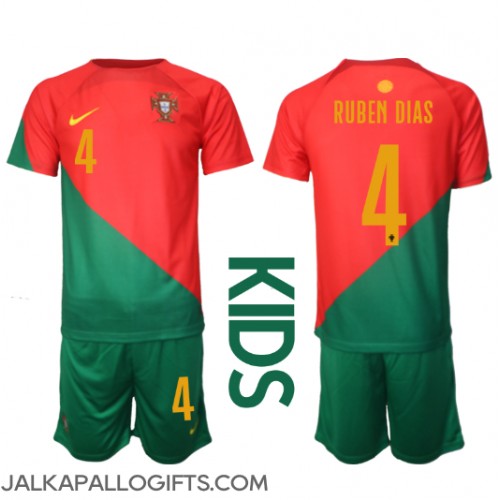 Portugali Ruben Dias #4 Koti Peliasu Lasten MM-kisat 2022 Lyhythihainen (+ Lyhyet housut)